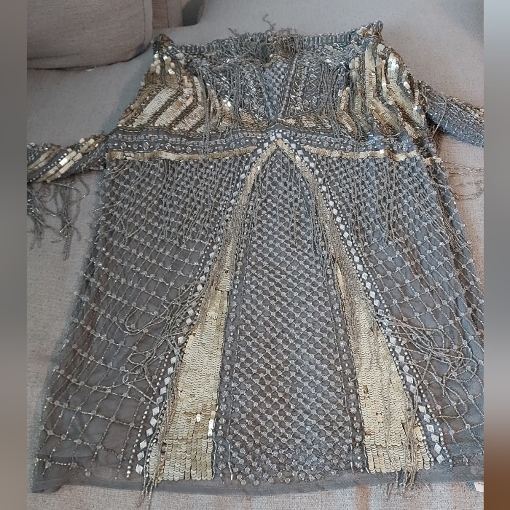 ASOS EDITION Curce Statement Embellished Sequins Fringe Gold and Silver  Sz-14 - Picture 9 of 12